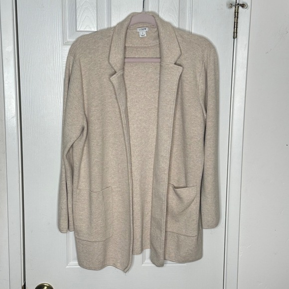 J Crew Cardigan Open Front Sweater Knit Blazer Beige XL 100% Cotton Pockets Cozy - Picture 2 of 7